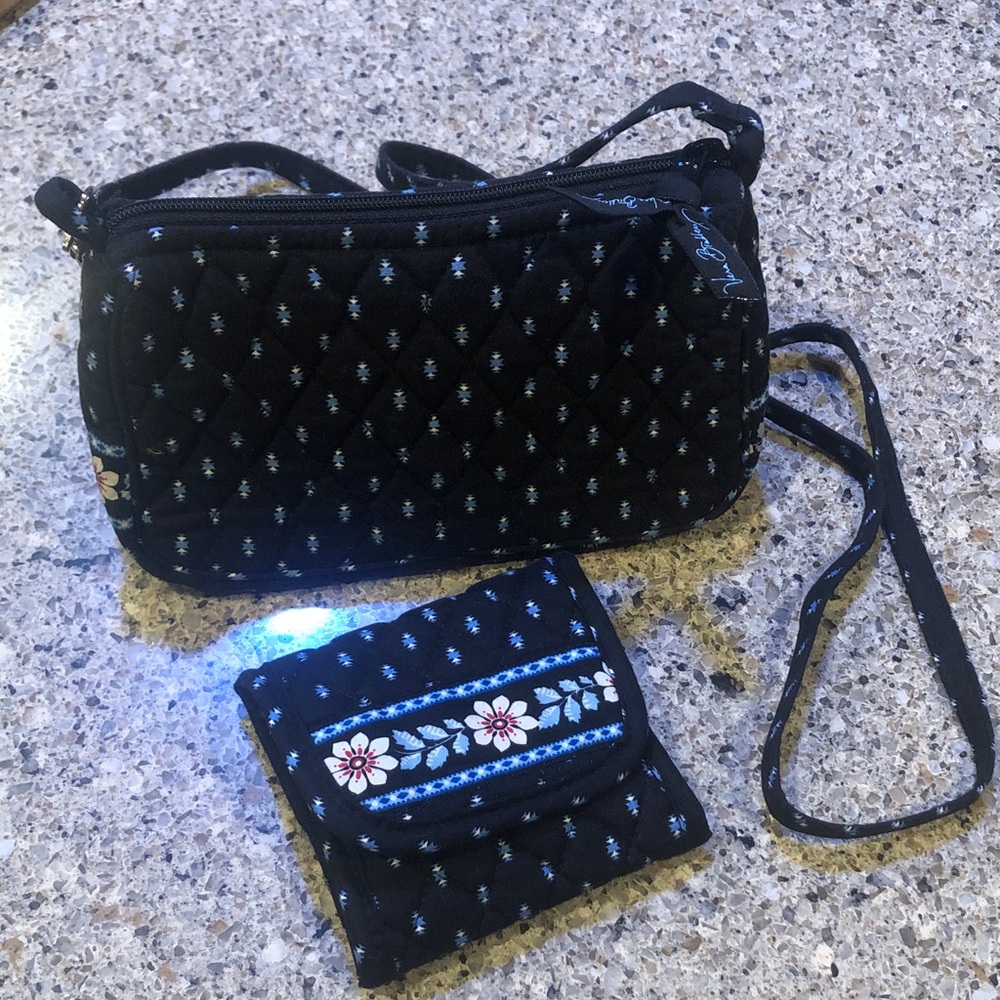 Retired Vera Bradley Alpine Black Crossbody and Wallet Set